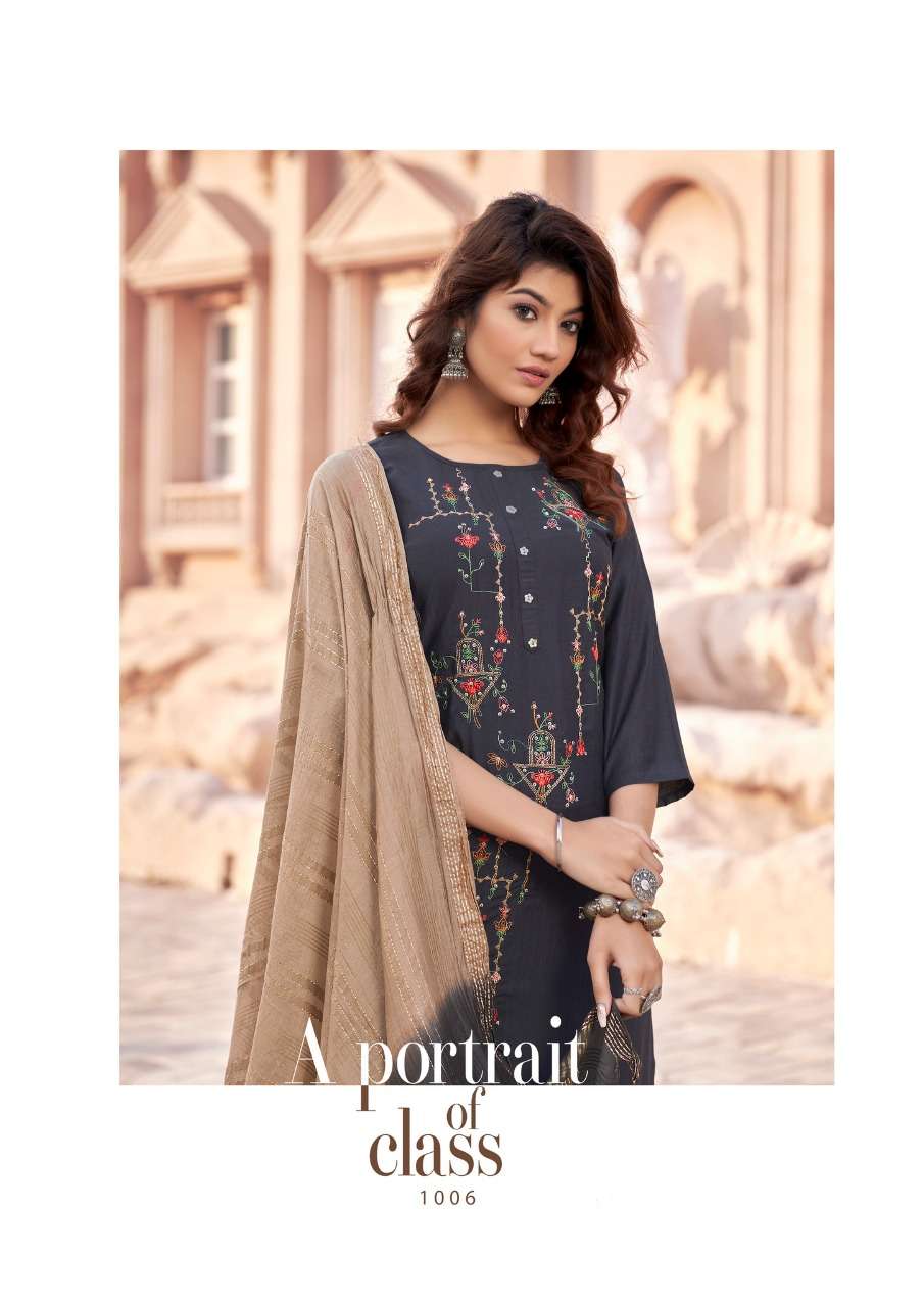 Parra Studio-Apsara Vol 1- Chinon Silk-With-Embroidery-Handwork-Kurti-with-Khatli-Work-Embroidery-Work-Pant-and -Fancy-Dupatta -1006-C